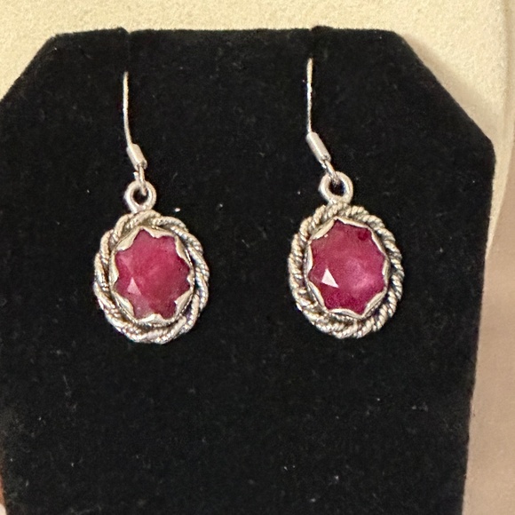 925 Sterling silver – large, genuine oval ruby hook earrings. Rope decoration - Picture 9 of 10